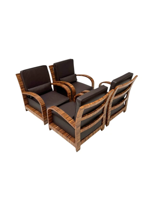 Four Art Deco Lounge Chairs with Leather Cushions France, 1930s